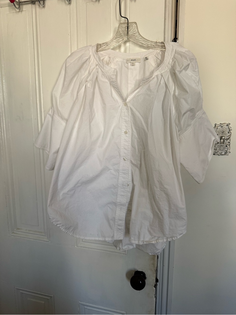 A.L.C. White Puff Sleeve Button-Up Blouse